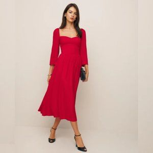 NWT Reformation Inori Dress in Cherry Red Midi Sweetheart Neckline Size 10